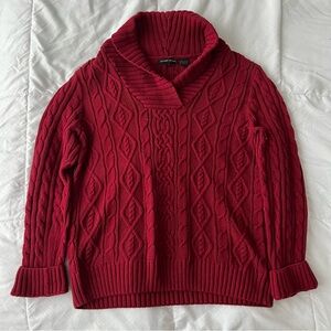 Jeanne Pierre Cowl Neck Cable Knit Sweater M Red Academia Preppy Fisherman 90s